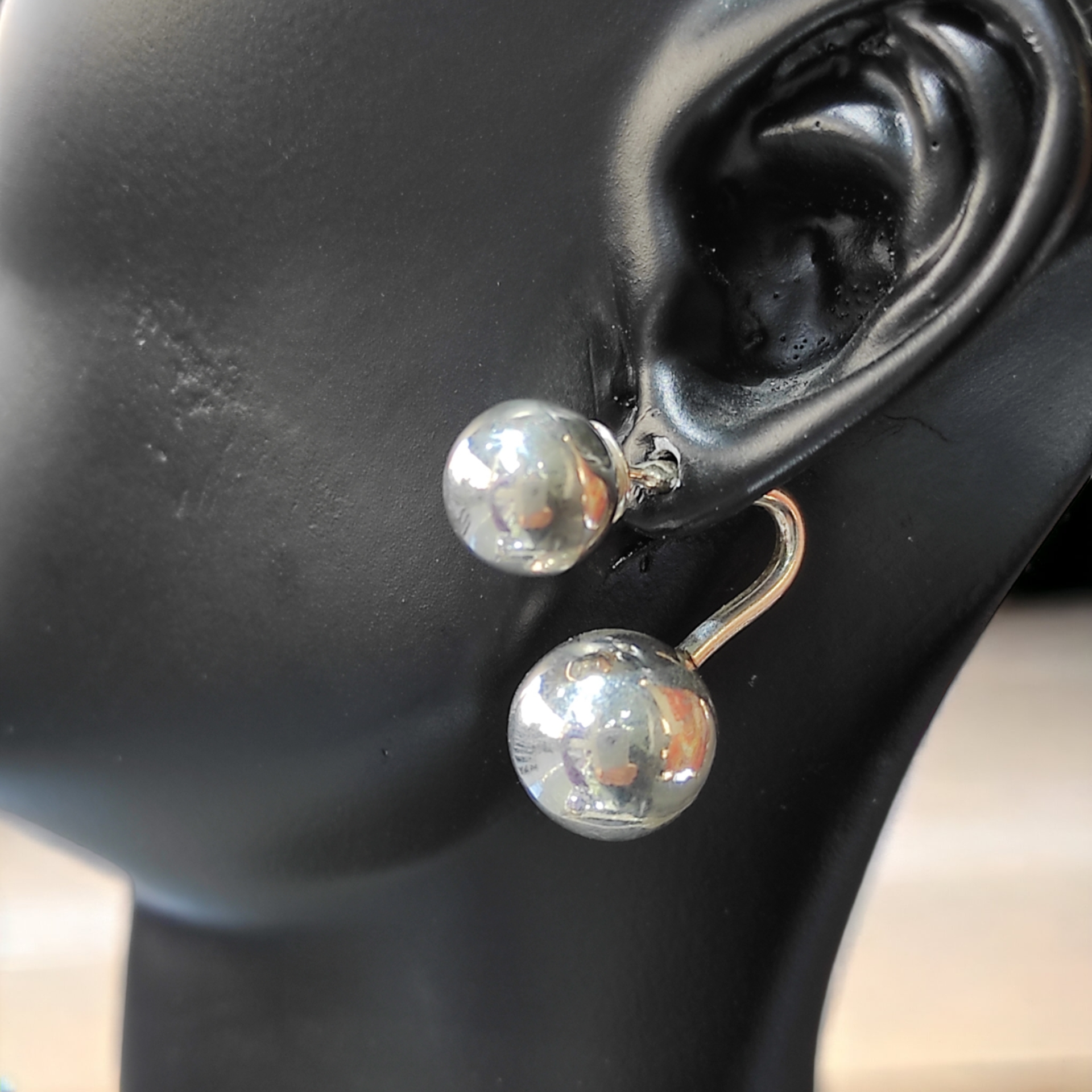 Tasarım Çiftli Top Gümüş Küpe