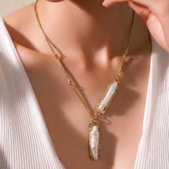 Hakiki İnci Tek Tasarım Gold Renk Gümüş Kolye