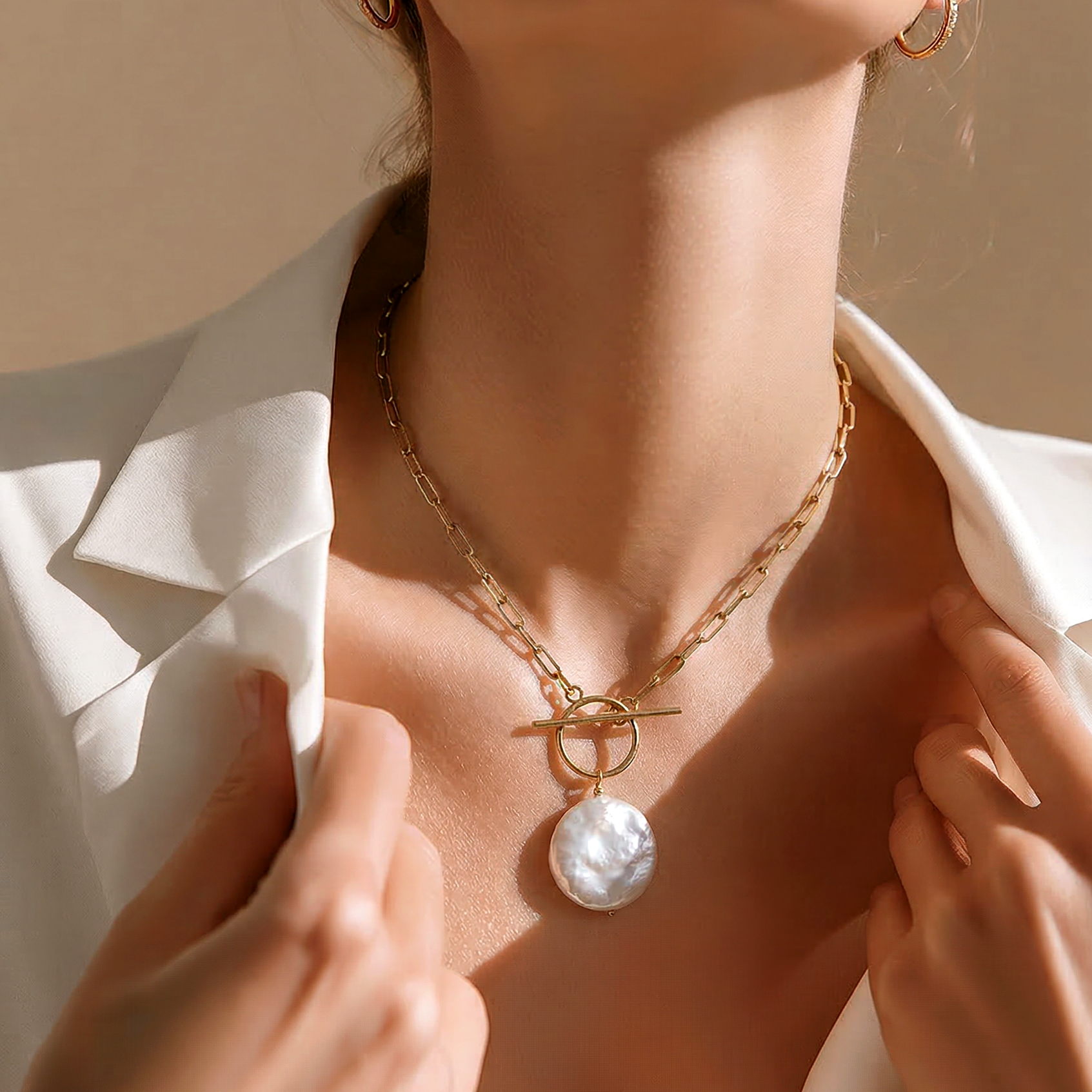 Barok İnci ,Tek Tasarım Gold Gümüş Kolye