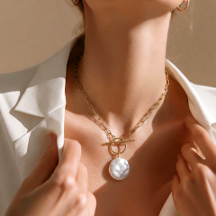 Barok İnci ,Tek Tasarım Gold Gümüş Kolye