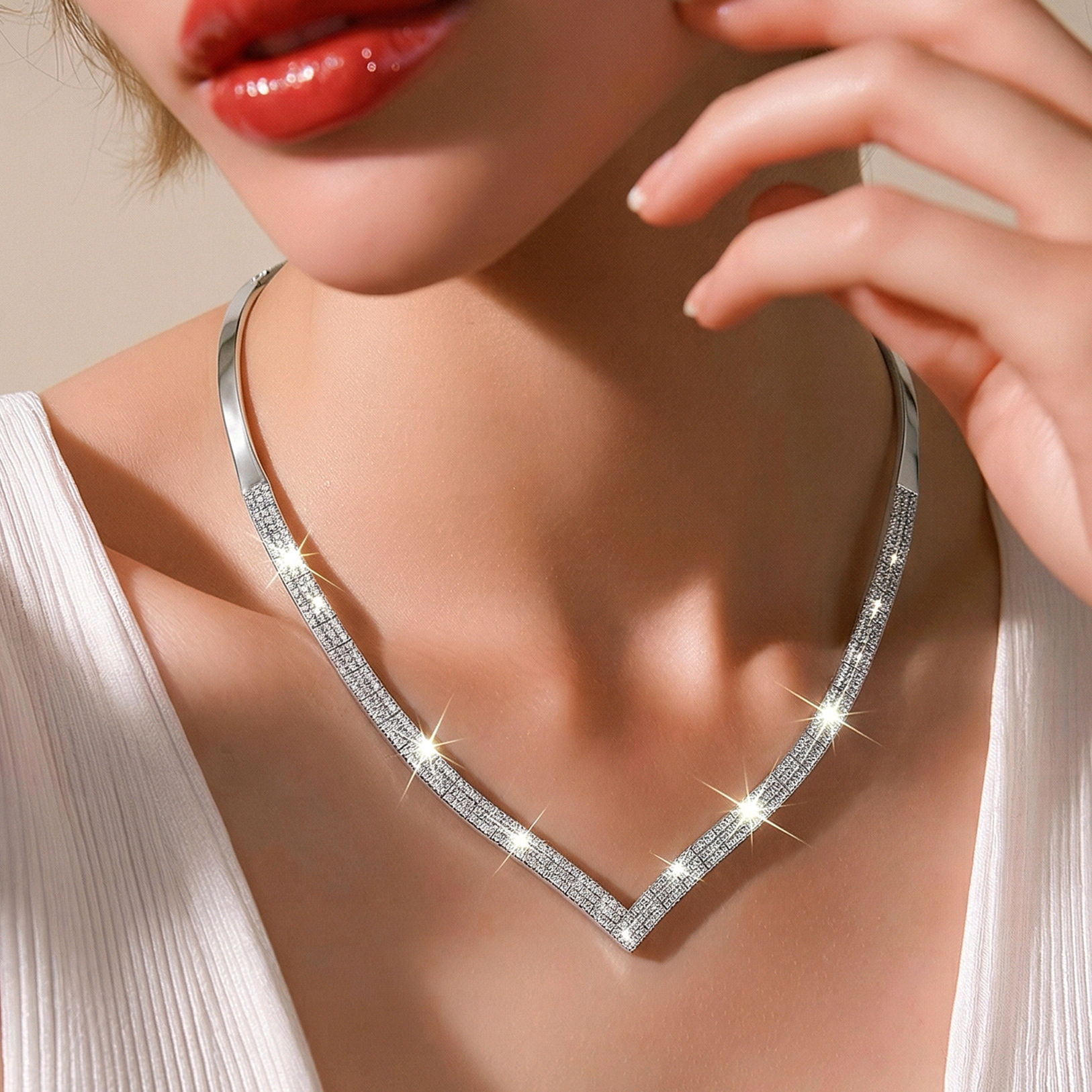 Swarovski Taşlı Altın Rodajlı Sıralı Gümüş Kolye