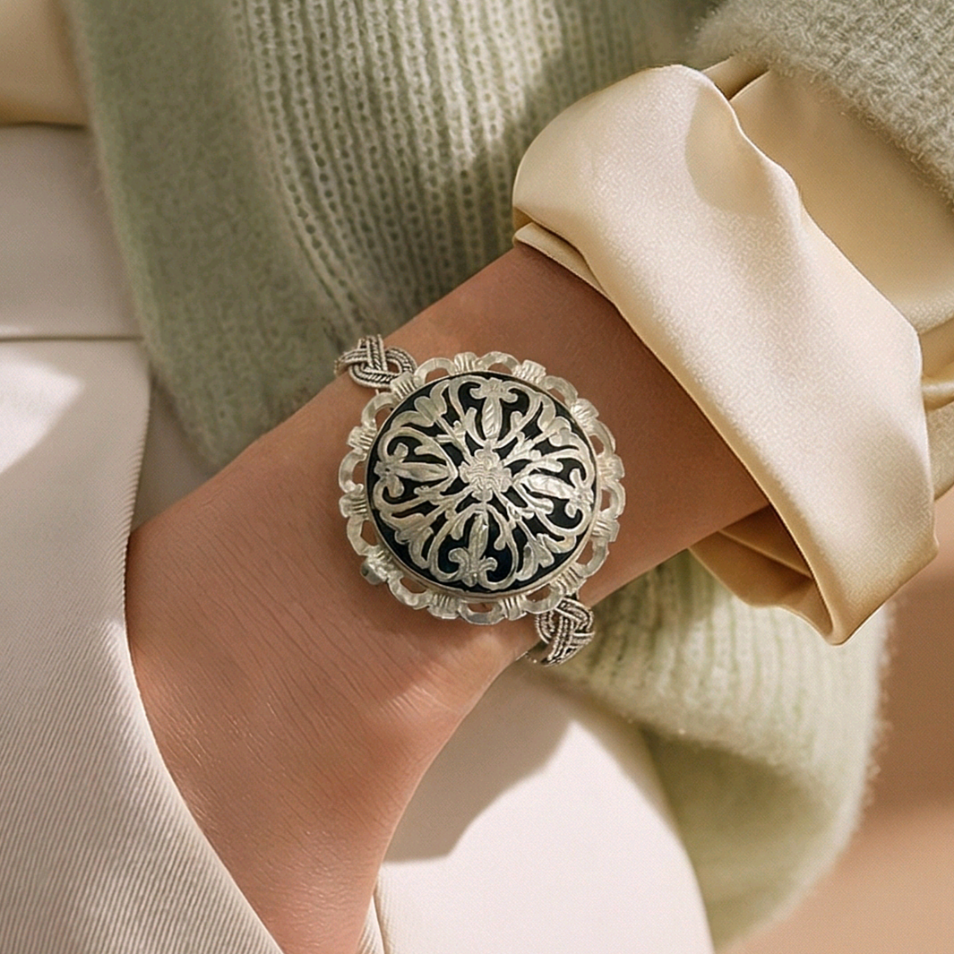 Oltu Taşlı Tek Tasarım Gümüş Bilezik