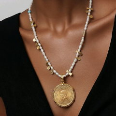 Hakiki inci , Çeyrek model Altın Kaplamalı Tek Tasarım Gümüş Kolye