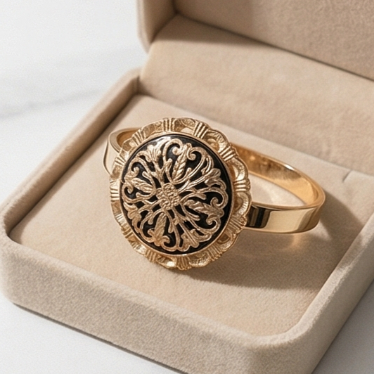 Oltu Taşlı Altın Kaplamalı Rose Elişi Tasarım Gümüş Bilezik