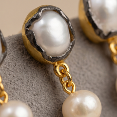 Hakiki İnci Tasarım Altın Kaplamalı Gümüş Küpe