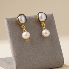 Hakiki İnci Tasarım Altın Kaplamalı Gümüş Küpe