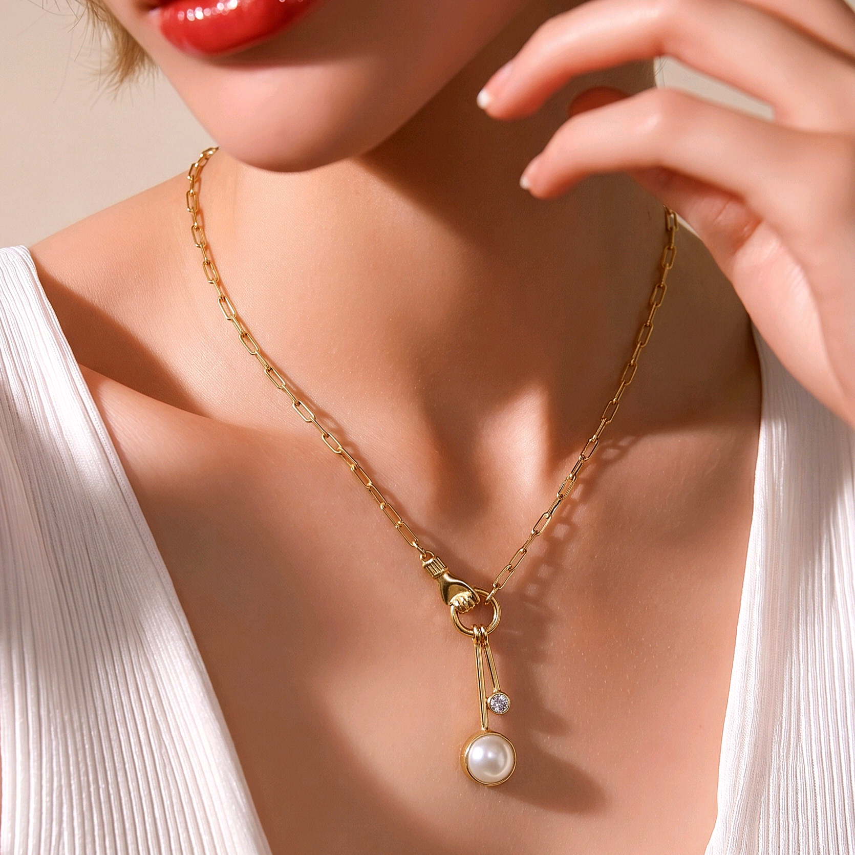 İnci Tasarım Altın Kaplamalı Gümüş İtalyan Kolye