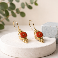 Mercan Taşlı Altın Kaplamalı Tasarım Gümüş Küpe