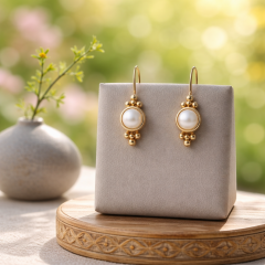 Haki inci Tasarım Altın Rodajlı Gümüş Küpe