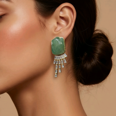 Turmalin Taşlı Altın Kaplamalı Tek Tasarım Gümüş Küpe