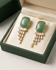 Turmalin Taşlı Altın Kaplamalı Tek Tasarım Gümüş Küpe