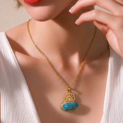 Fruze Taşlı Altın Kaplamalı Gümüş Halef Kolye