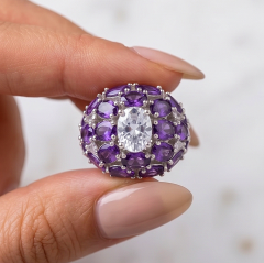 Ametist Taşlı İthal Altın Rodajlı Gümüş Yüzük