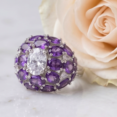 Ametist Taşlı İthal Altın Rodajlı Gümüş Yüzük