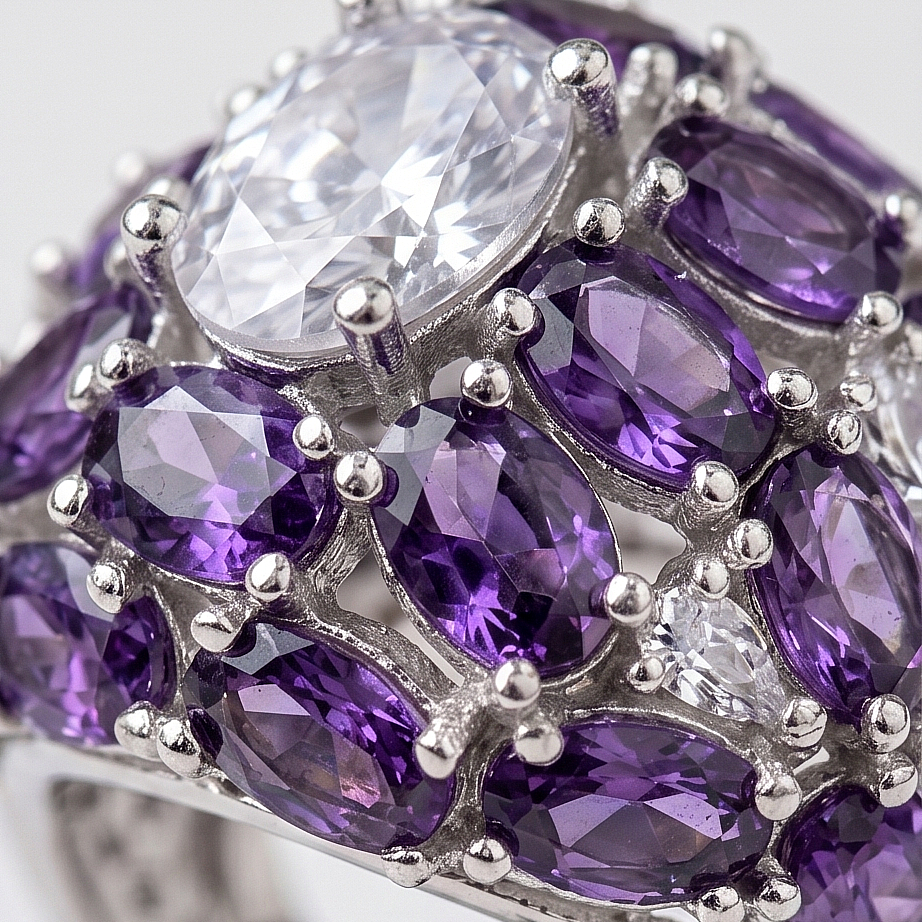 Ametist Taşlı İthal Altın Rodajlı Gümüş Yüzük