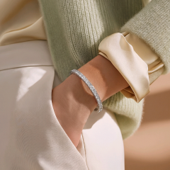 Mozanit Taşlı, Altın Kaplamalı Kare Kesim Gümüş Bilezik