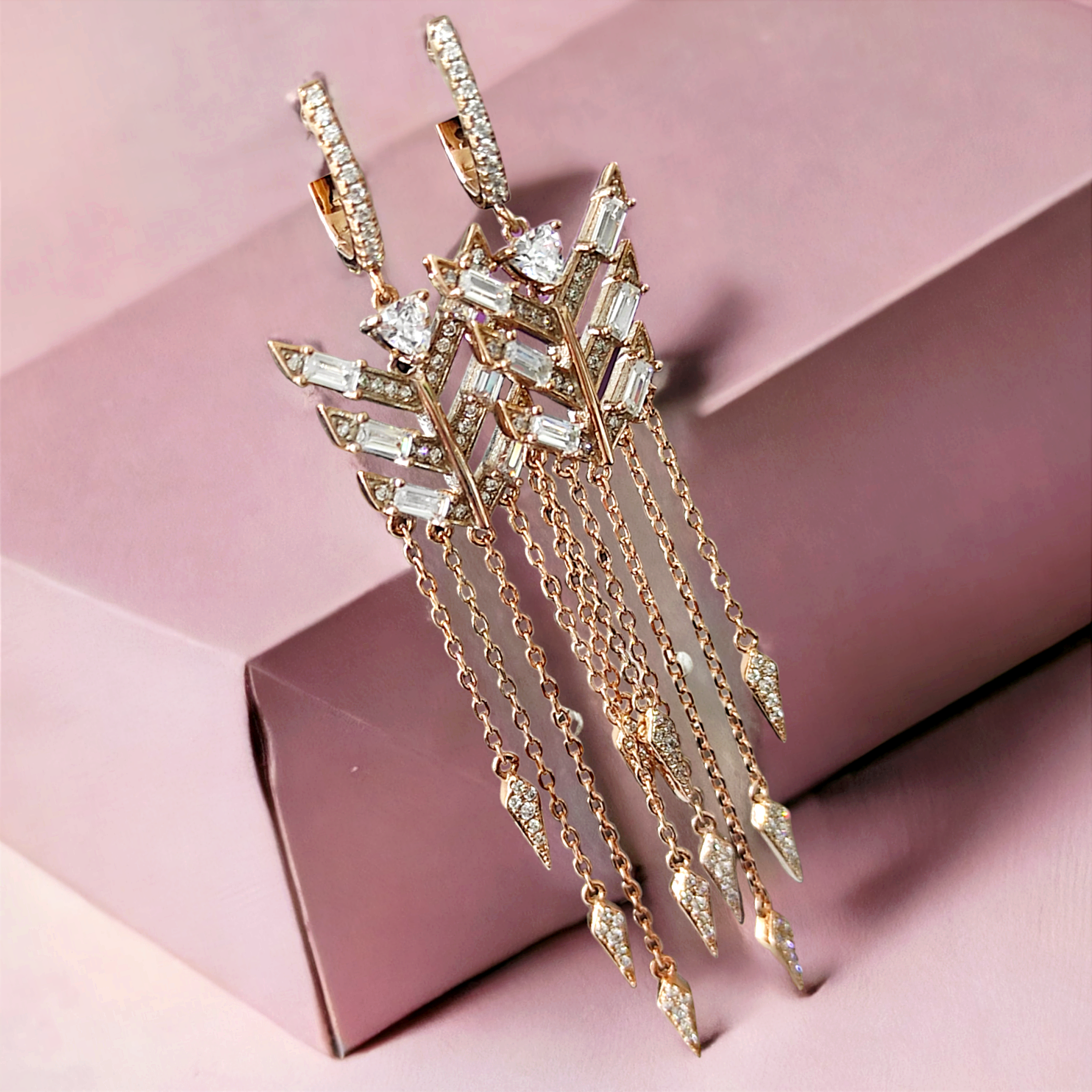 Swarovski Taşlı Rose İthal Gümüş Küpe