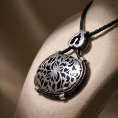 Oltu Taşlı Tek Tasarım Elişi Gümüş Kolye