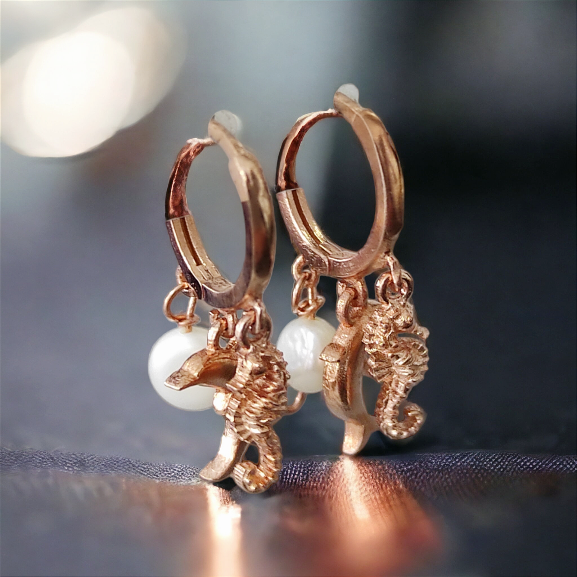 Denizatı, Balık, İnci Rose Gümüş Halka Küpe