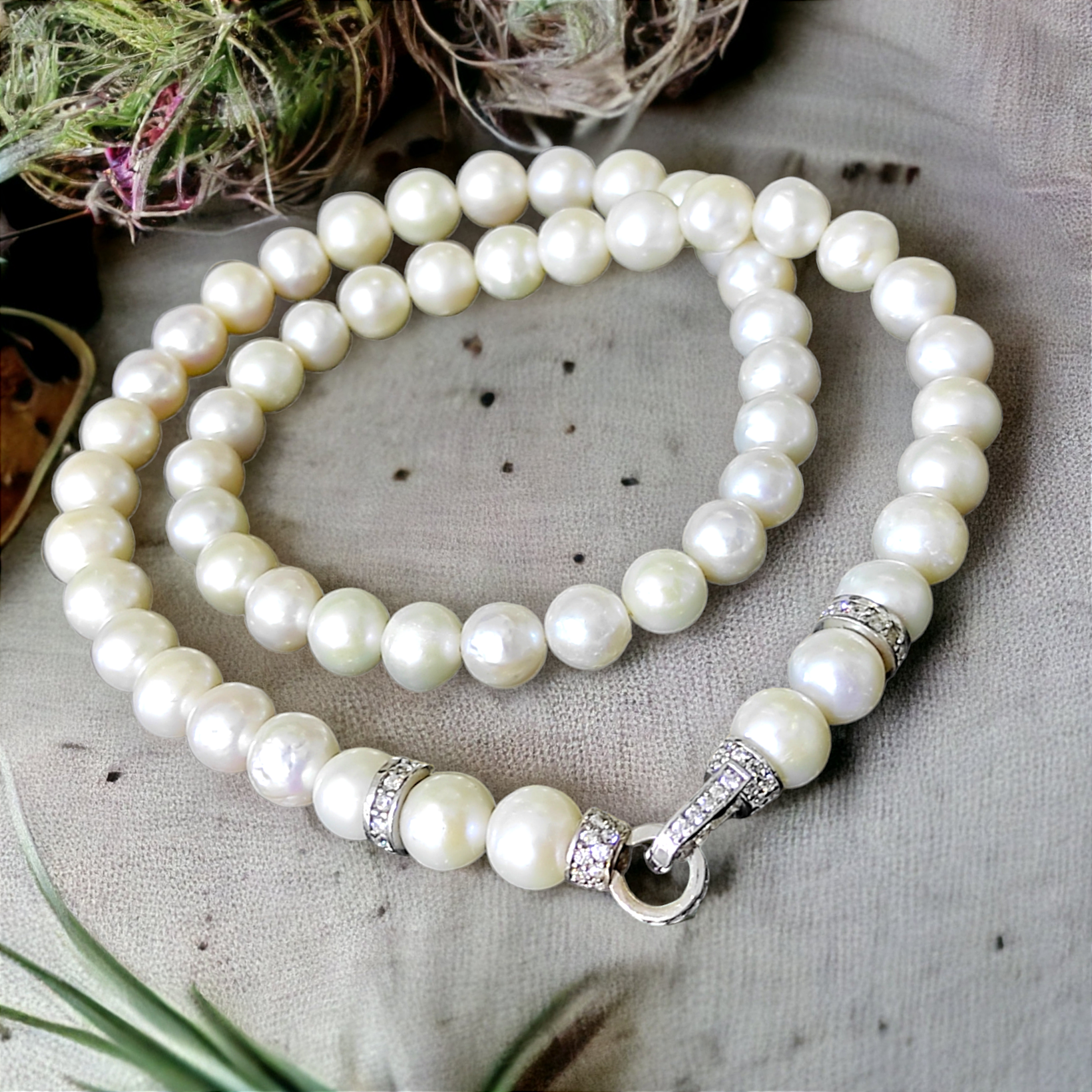 Hakiki İnci , swarovski taşlı Tasarım Gümüş Kolye