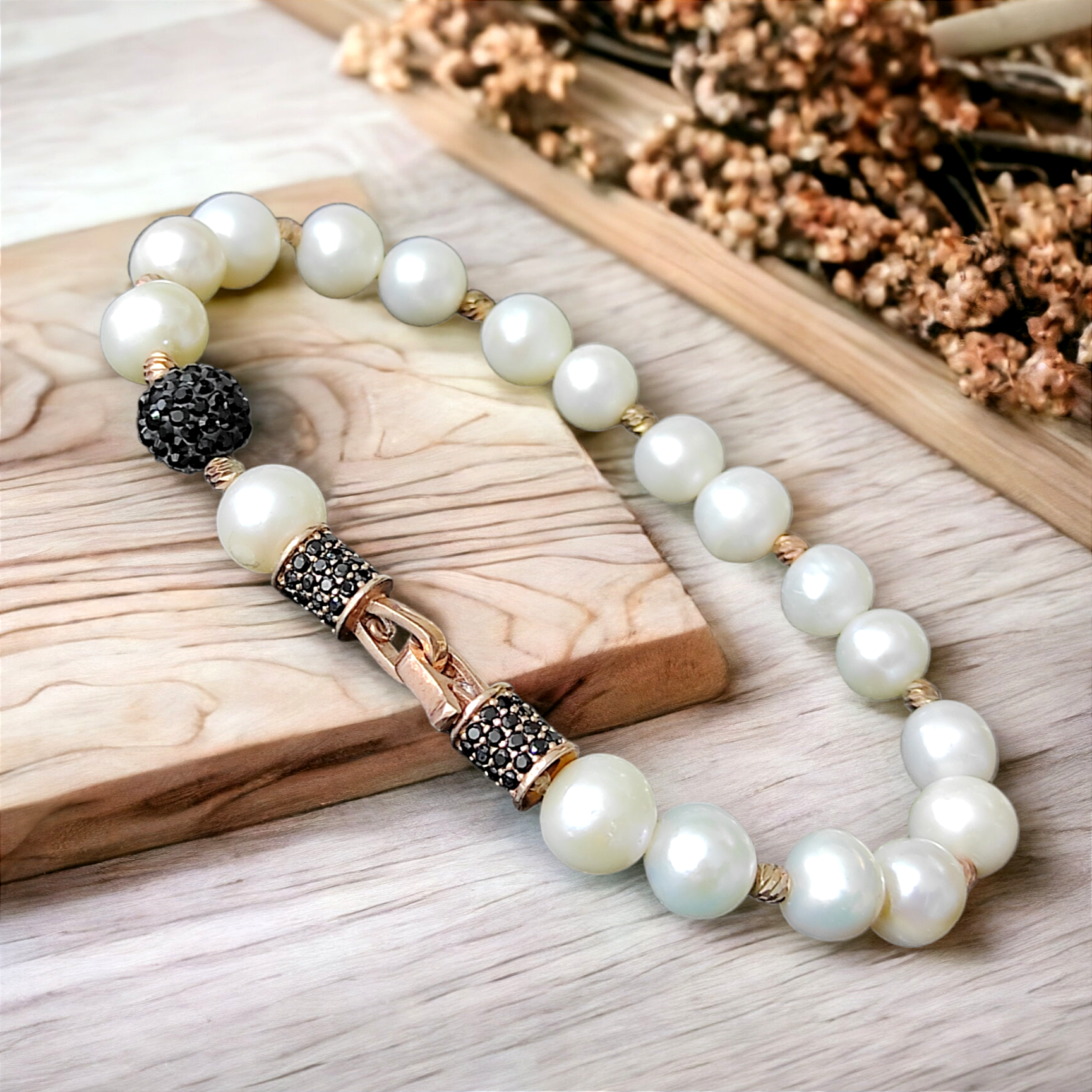 Hakiki inci, Zirkonyum Taşlı Tasarım Rose Bileklik