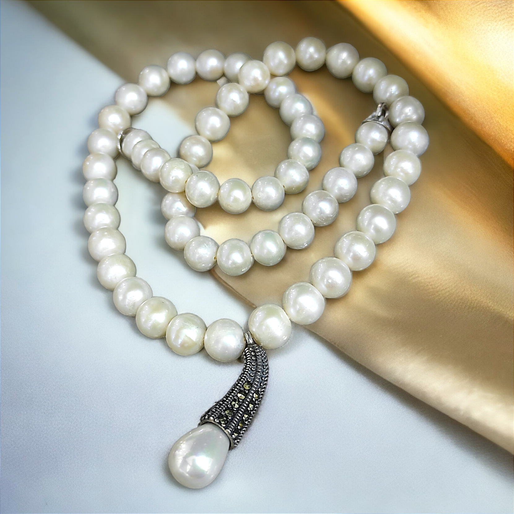 Hakiki inci,Markiz Taşlı Gümüş Kolye