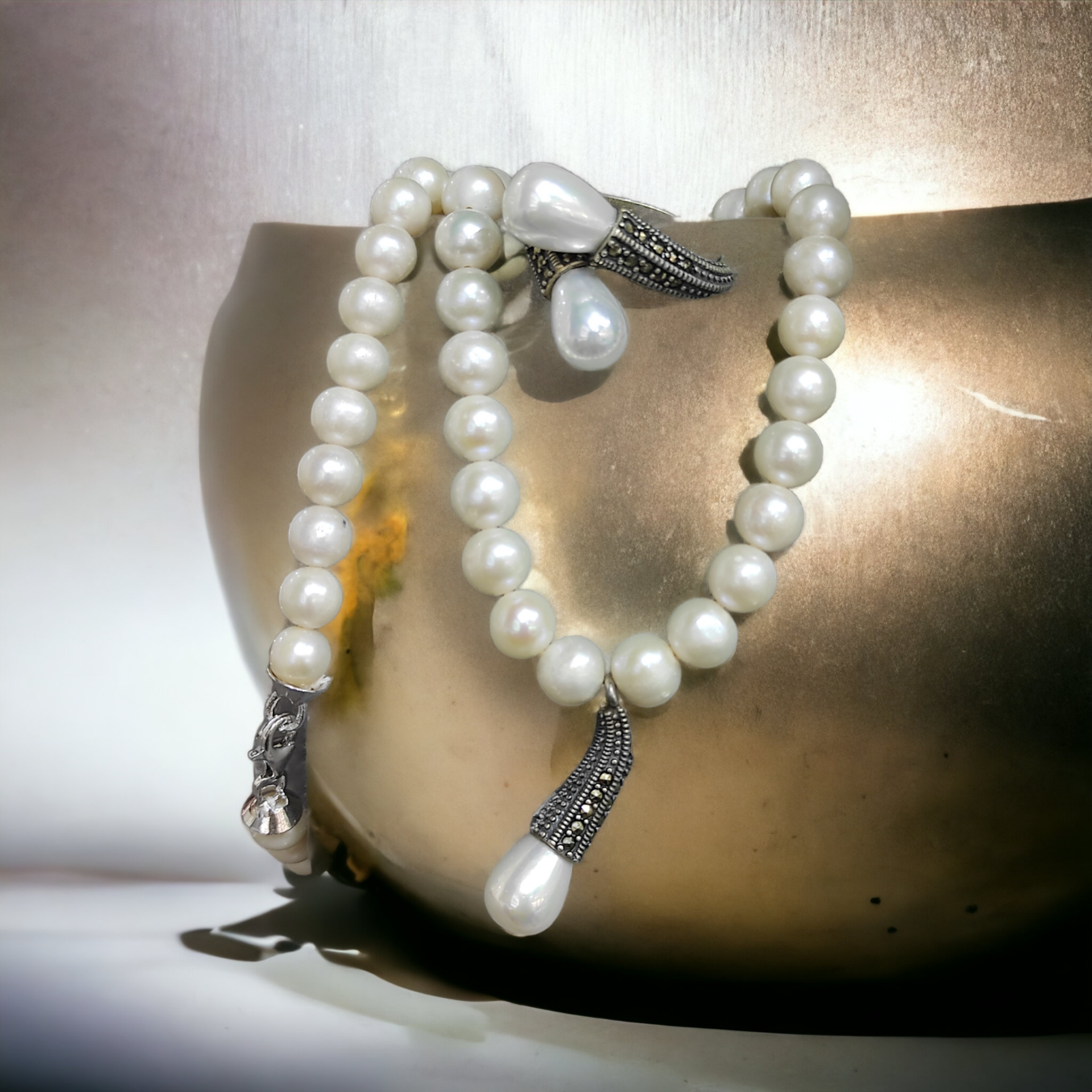 Hakiki inci,Markiz Taşlı Gümüş Kolye