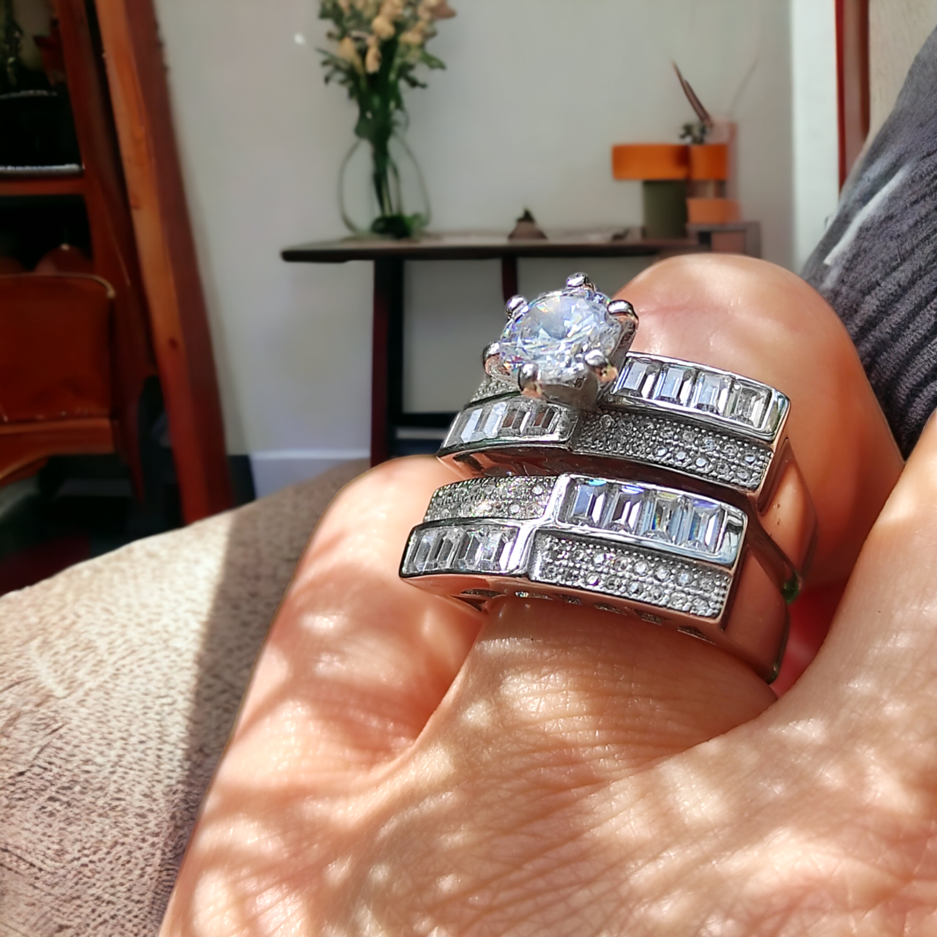 Swarovski Bagety Taşlı, Altın kaplamalı Gümüş Yüzük set