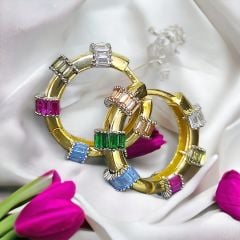 Bagety Taşlı, Altın Kaplamalı Gümüş Halka Küpe