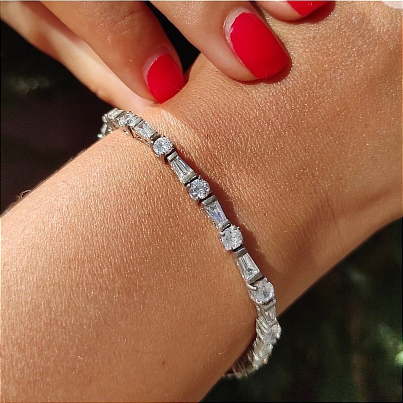 Swarovski Bagety Taşlı, Altın Kaplamalı Gümüş Bileklik