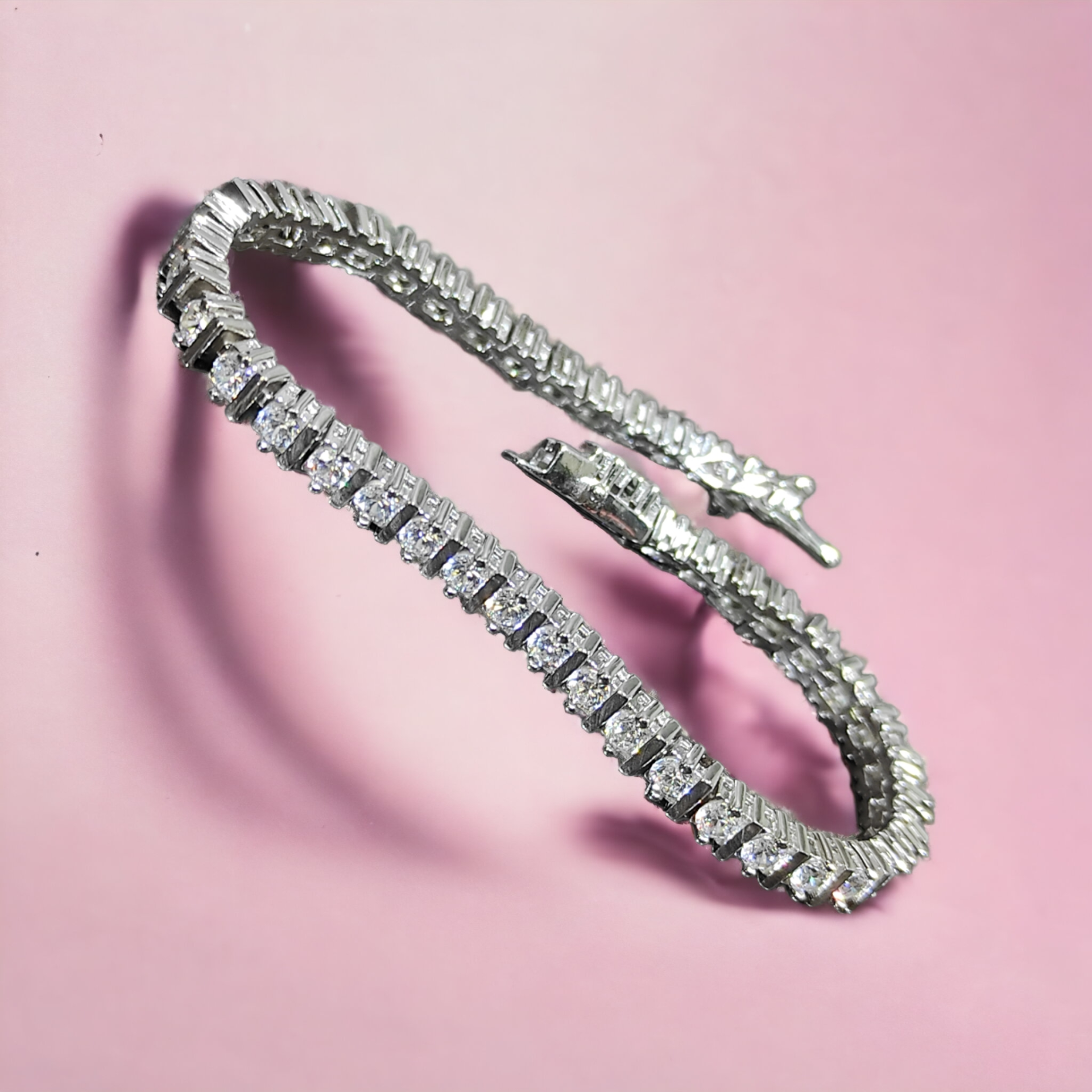 Swarovski Taşlı , Altın Kaplamalı İthal Gümüş Suyolu Bileklik