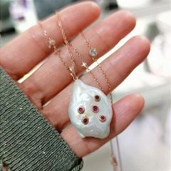 Barok İnci,Yakut Taşlı RoseTek Tasarım Gümüş Kolye