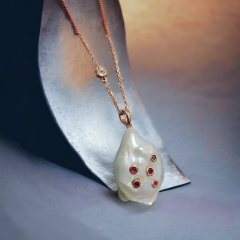 Barok İnci,Yakut Taşlı RoseTek Tasarım Gümüş Kolye