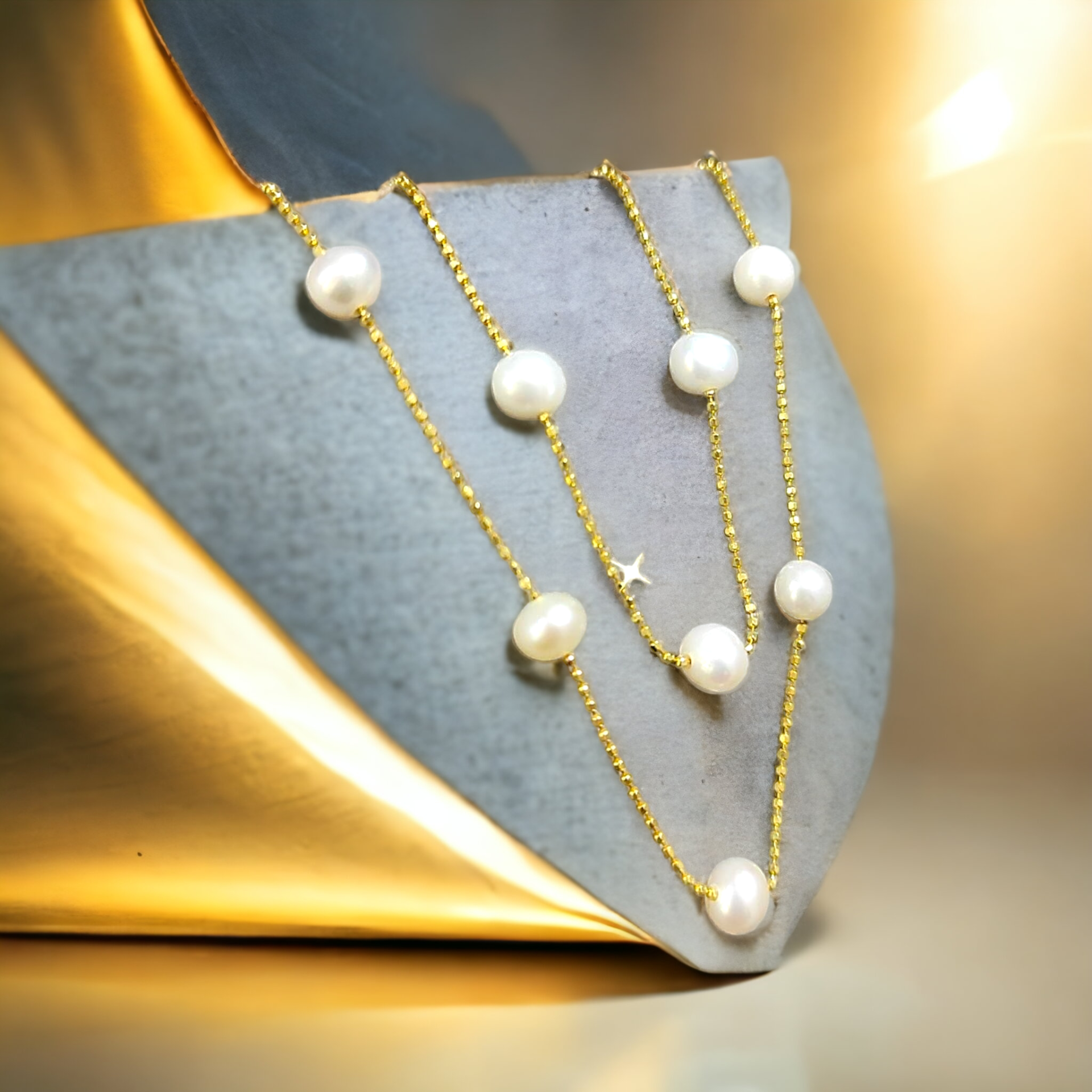 Hakiki İnci Altın kaplamalı Gümüş Kolye.