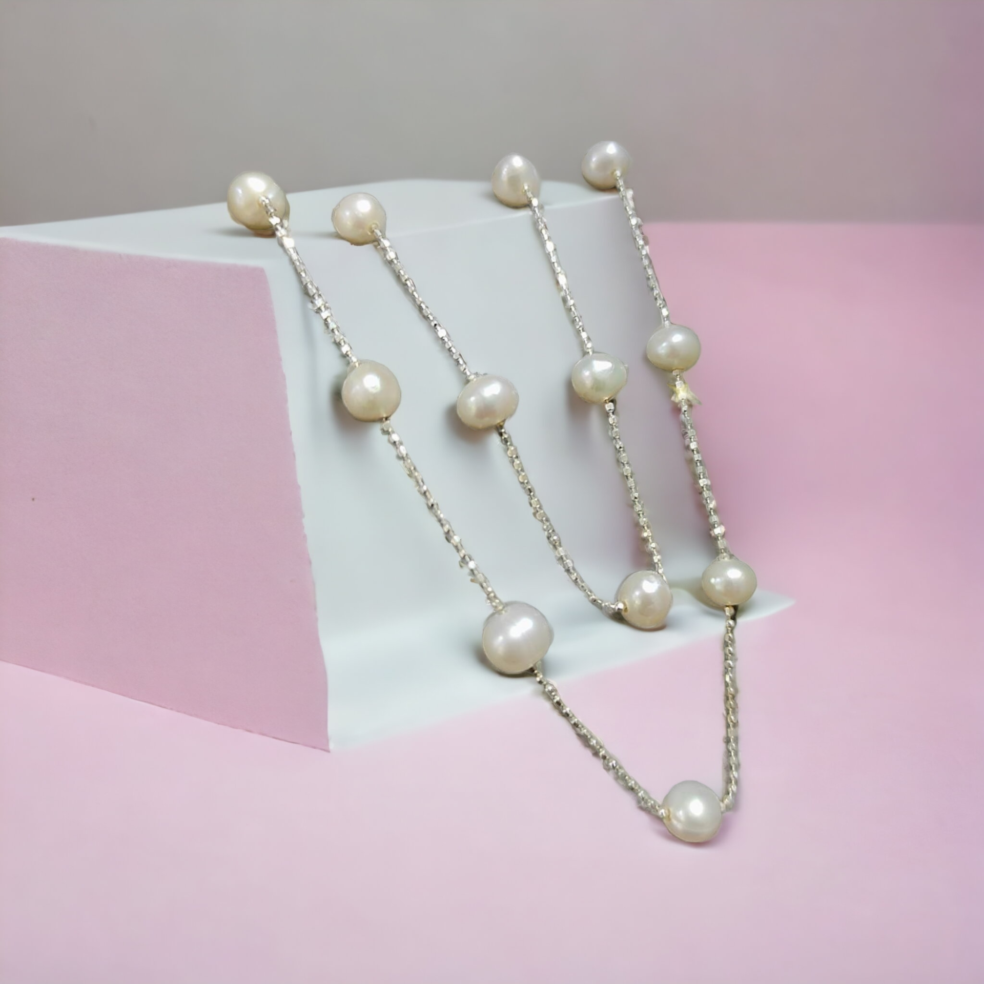 Hakiki inci Beyaz  Altın Kaplamalı Gümüş Kolye