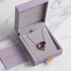 Ametist Taşlı Rose Altın Kaplamalı Tek Tasarım Gümüş Kolye