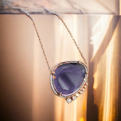 Ametist Taşlı Rose Altın Kaplamalı Tek Tasarım Gümüş Kolye