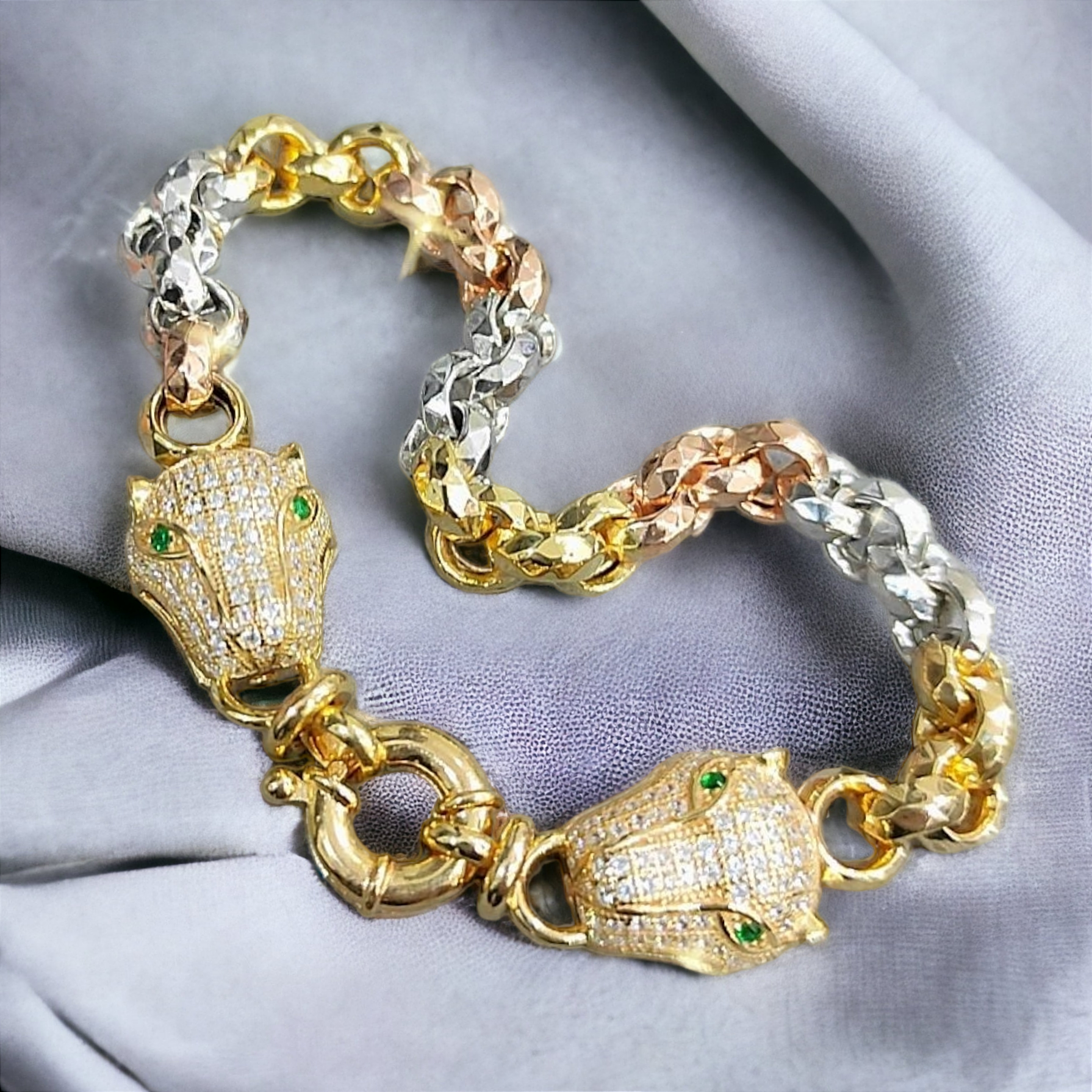 Aslan Başlı,Altin Kaplamalı Gümüş Halka Bileklik