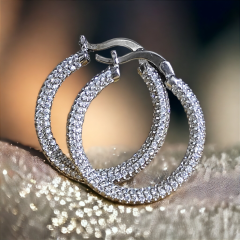 Swarovski Taşlı, Altın Kaplamalı Tamtur Halka Gümüş Küpe