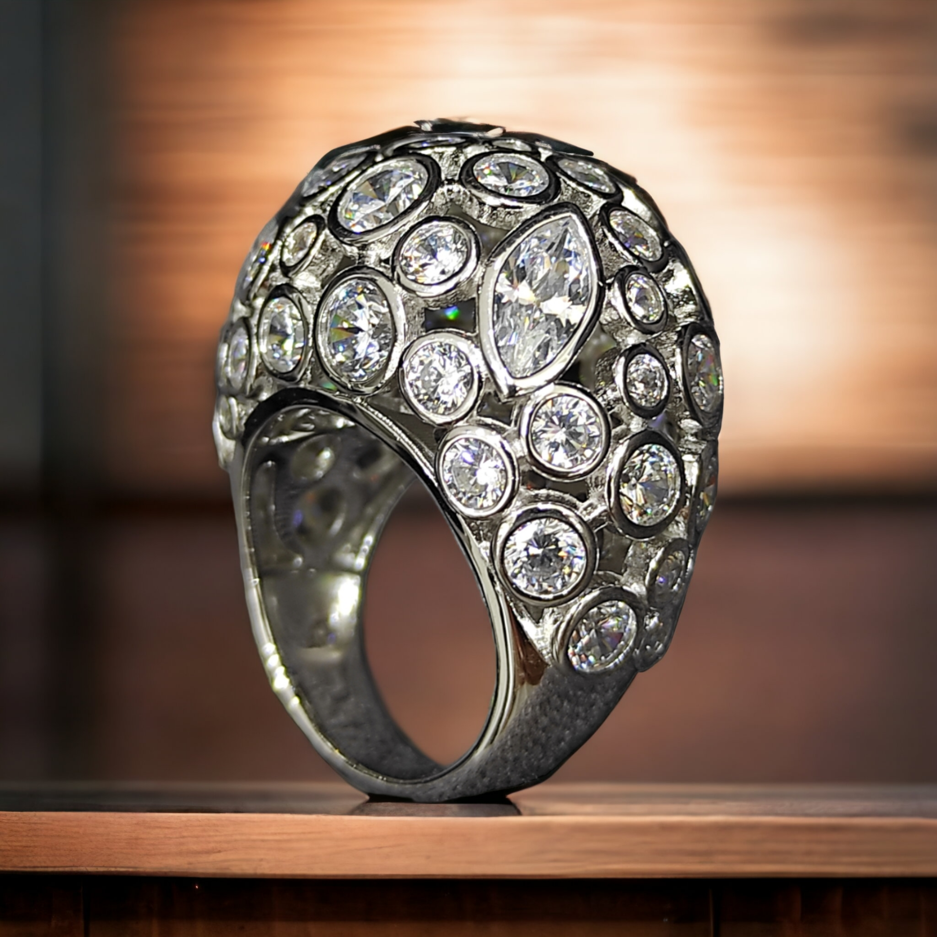 Swarovski Taşlı, Altın Kaplamalı,ithal Gümüş Yüzük