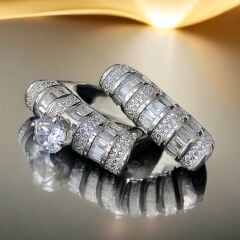 Swarovski Taşlı, Altın Kaplamalı Gümüş Yüzük set