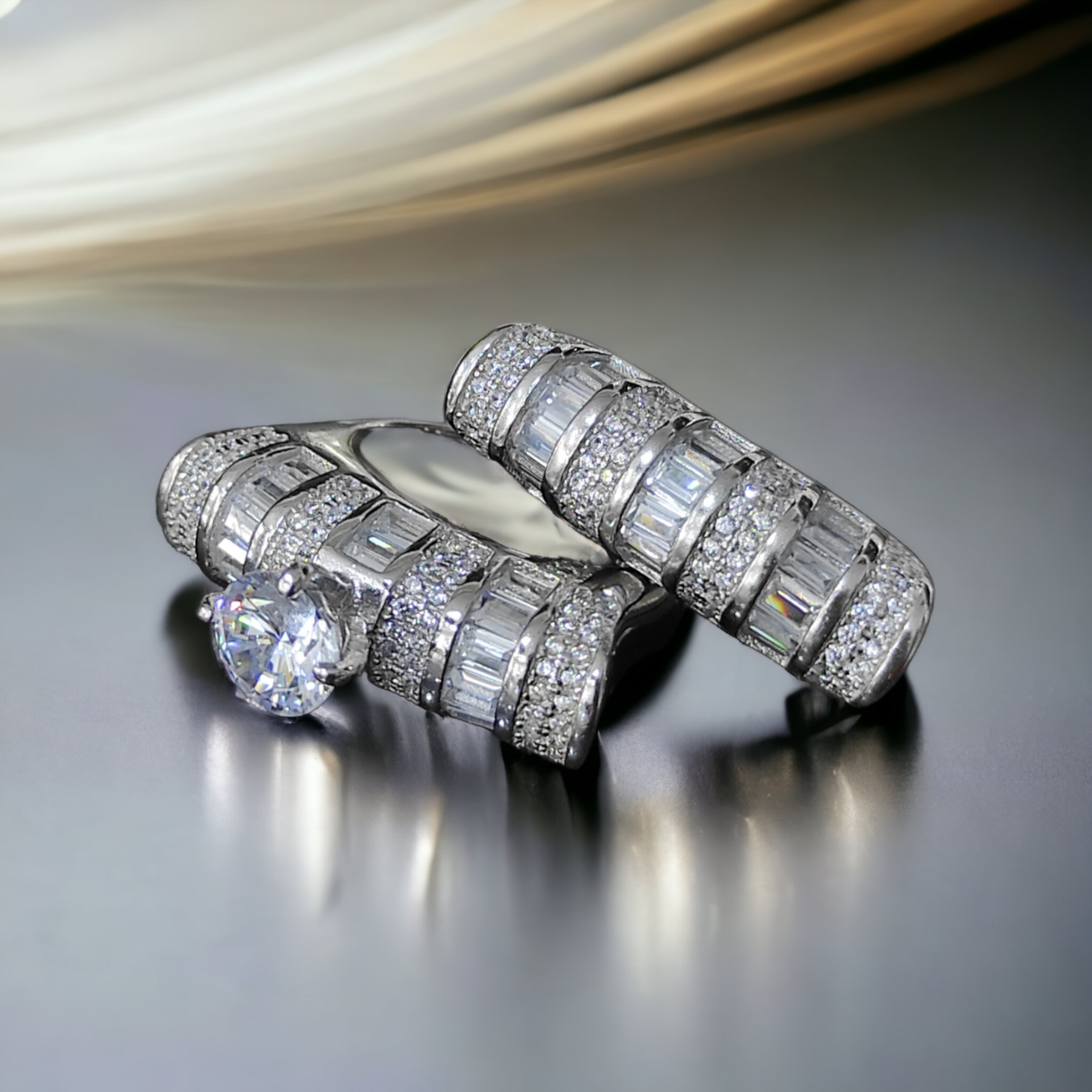 Swarovski Taşlı, Altın Kaplamalı Gümüş Yüzük set