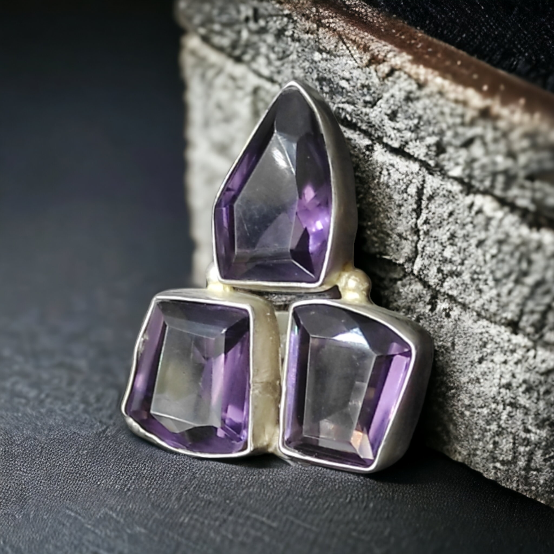 Ametist Taşlı Tasarım Gümüş Yüzük