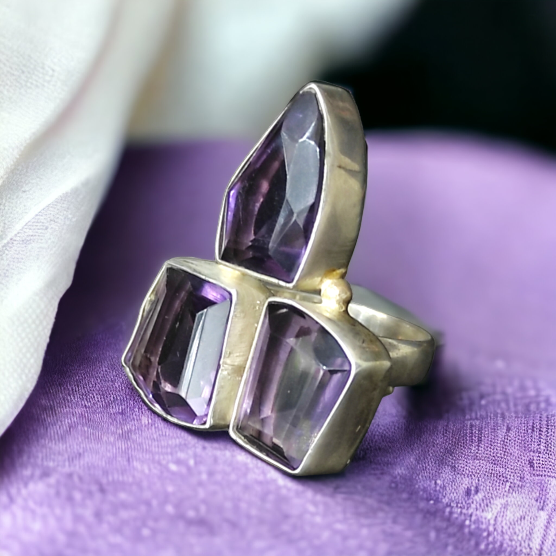 Ametist Taşlı Tasarım Gümüş Yüzük