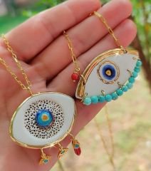 Özel Tasarim Gümüş Üzeri Altın kaplama Nazar Kolye