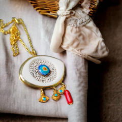 Özel Tasarim Gümüş Üzeri Altın kaplama Nazar Kolye