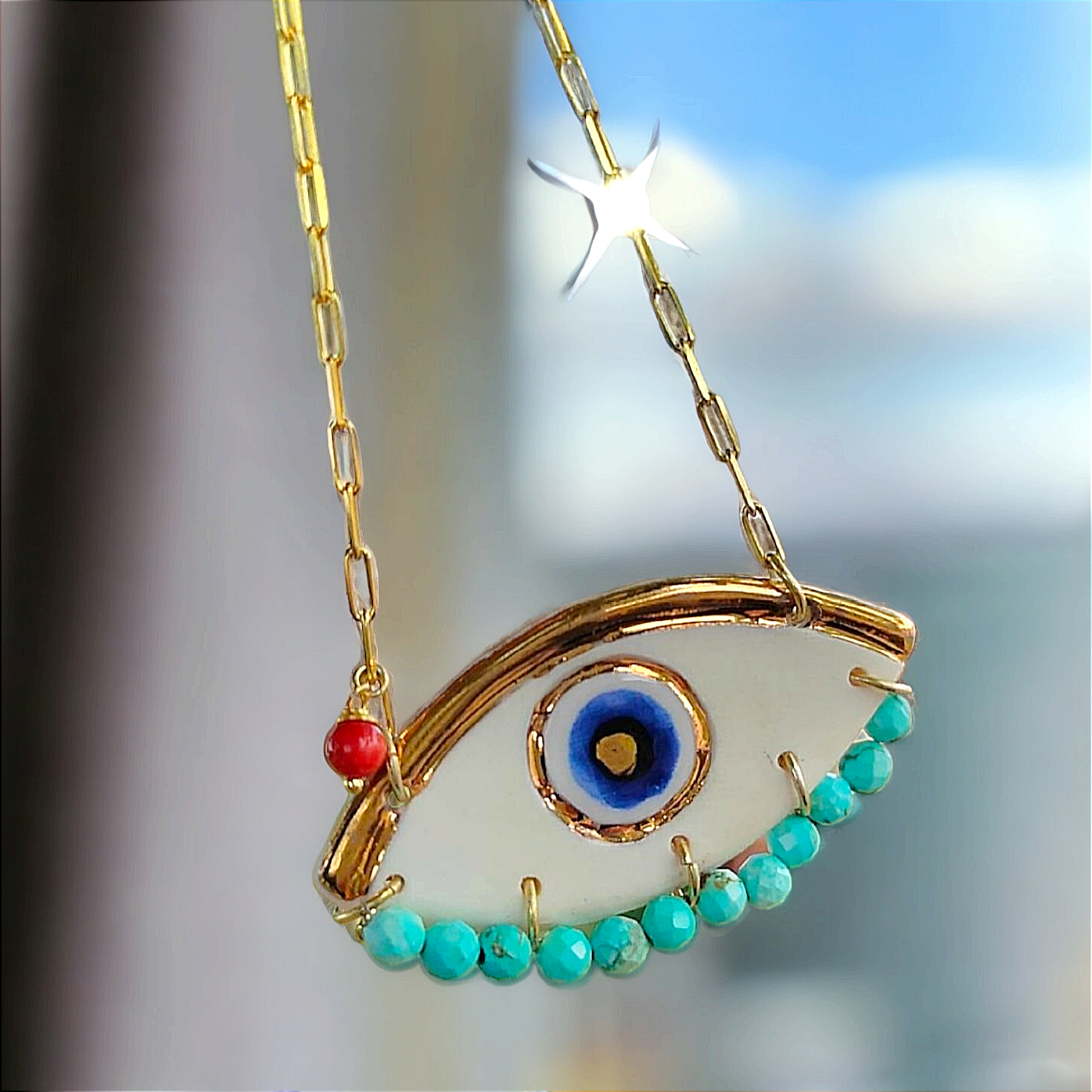 Özel Tasarım Gümüş Üzeri Gold Kaplama Nazar Kolye