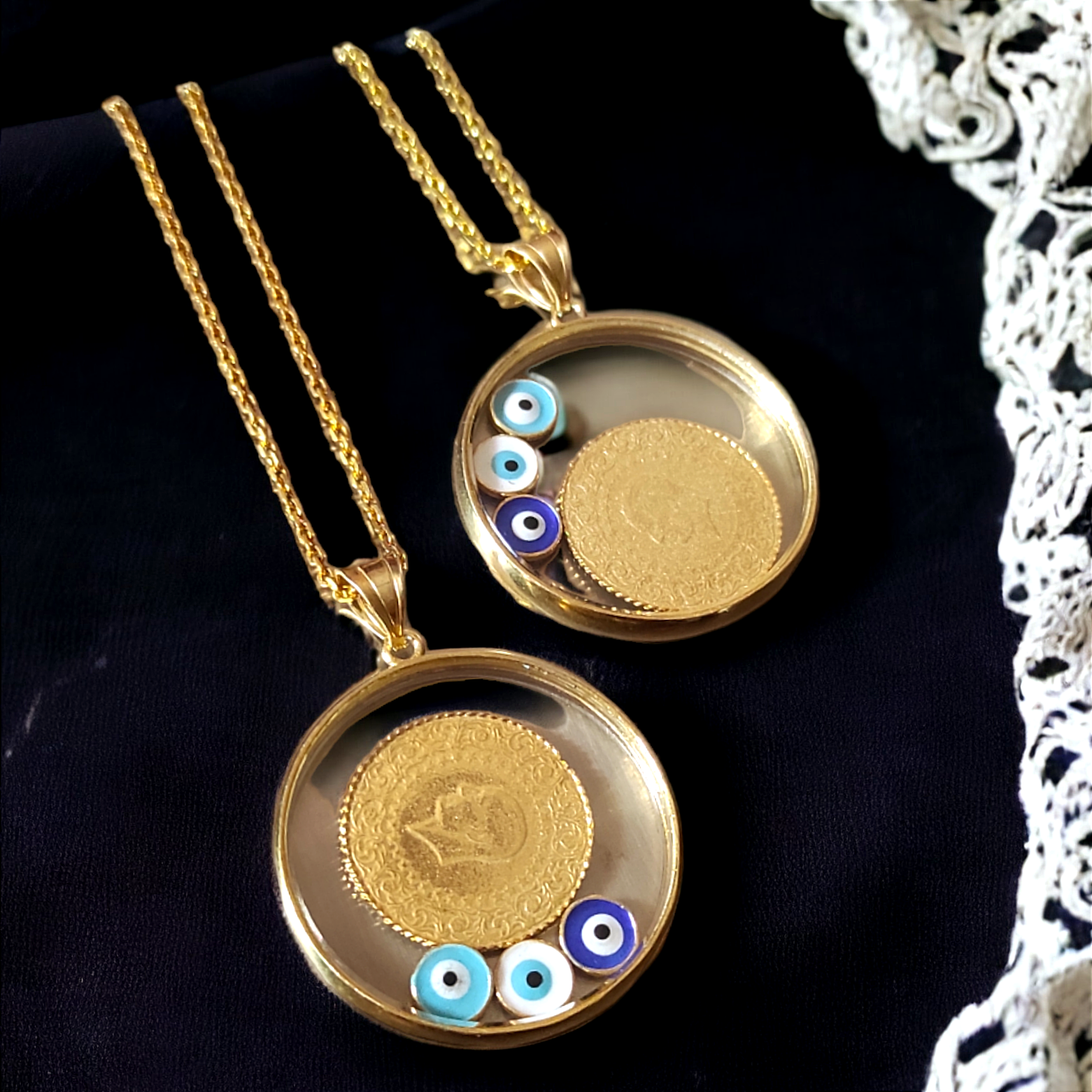 Nazar , Paralı Altın Kaplamalı Gümüş Kolye