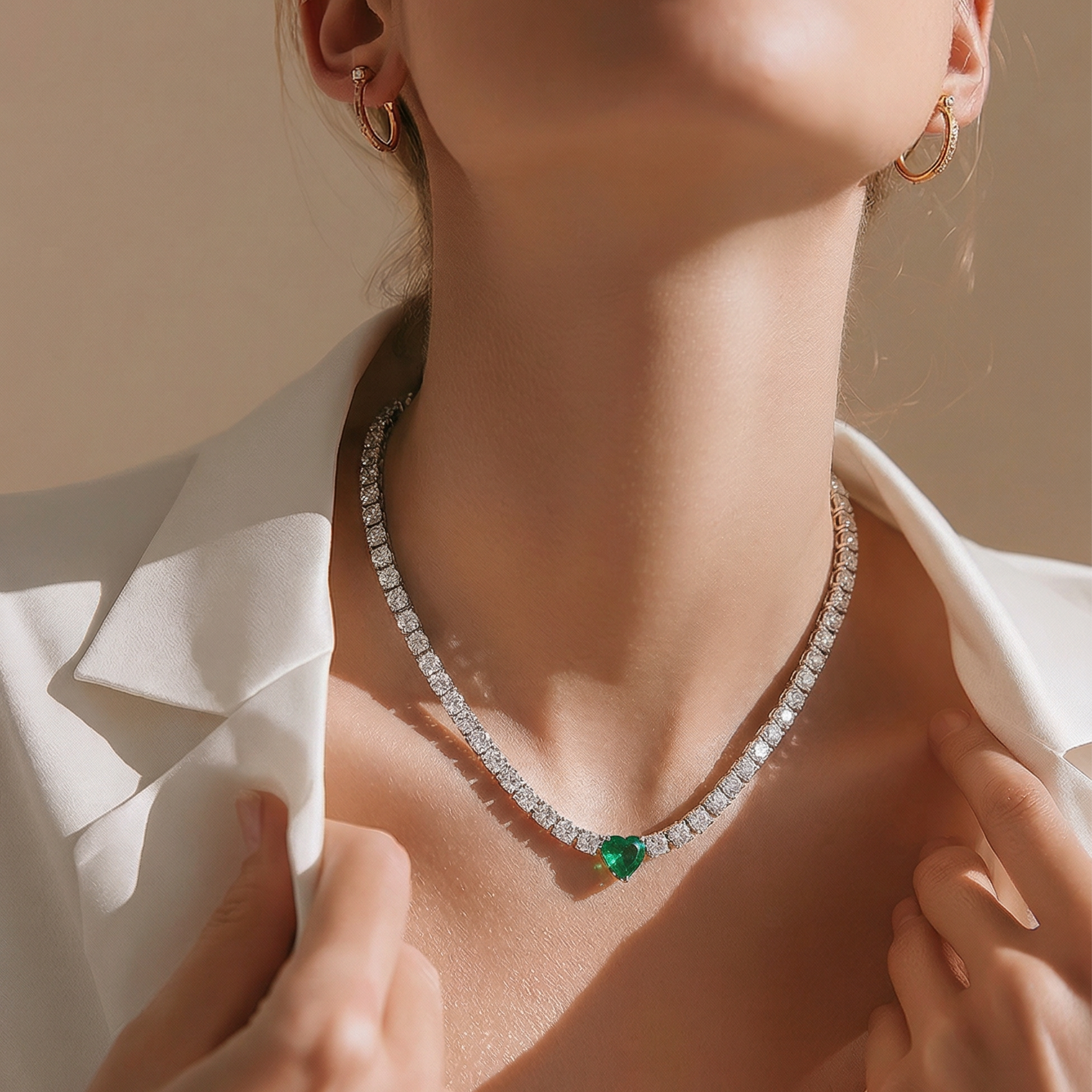 3 mm Zümrüt taşlı, Altın kaplamalı, İthal  Suyolu Kolye