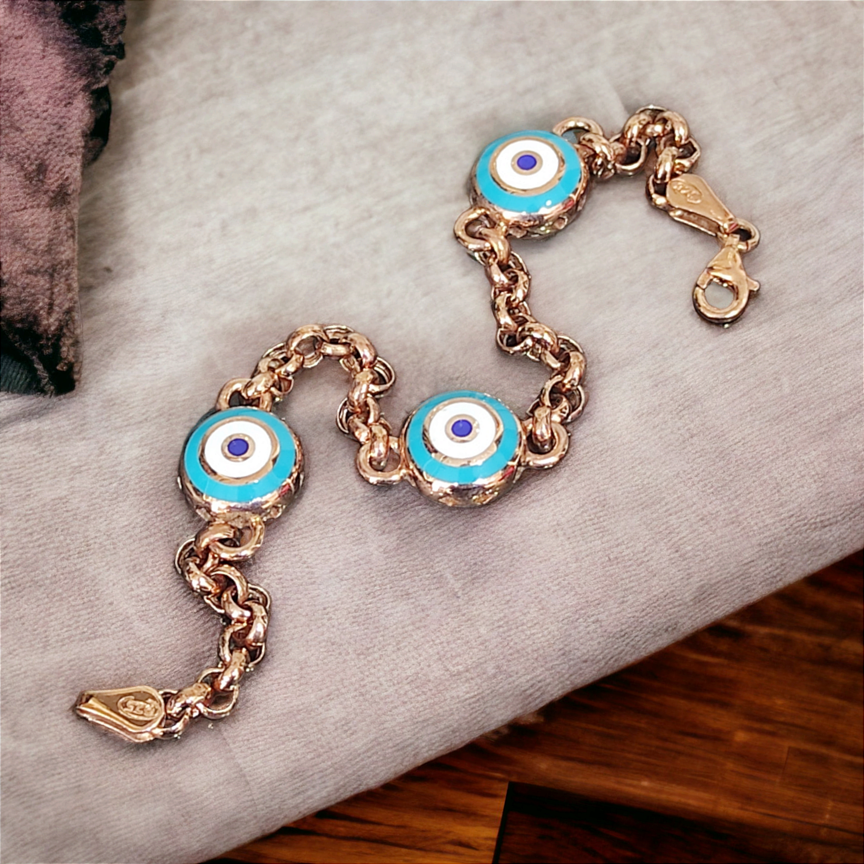 Nazar Model Rose Kaplamalı Gümüş Bileklik